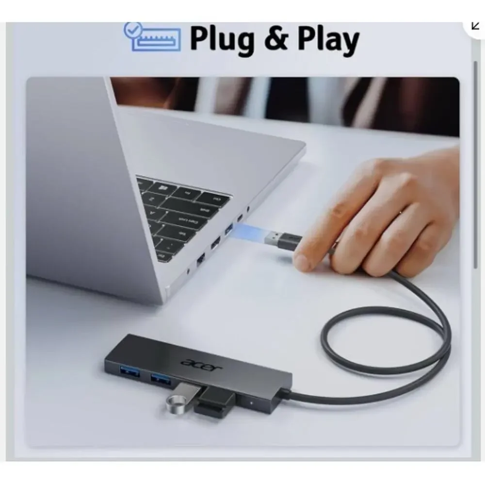 Acer USB Hub 4 Ports, Multiple USB 3.0 Hub, USBA Splitter for Laptop with Typ...